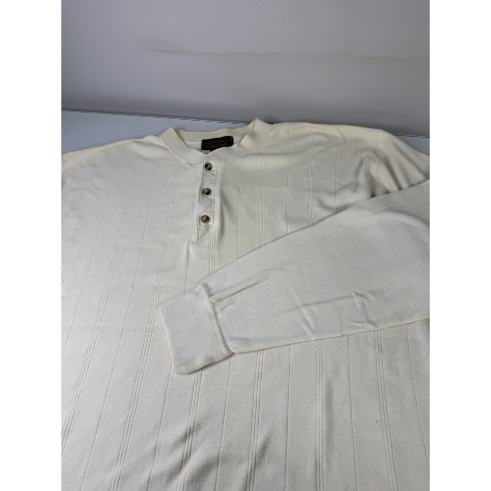 Vintage 90's Eddie Bauer Long Sleeve Henley Shirt Size Large Creme Color Button